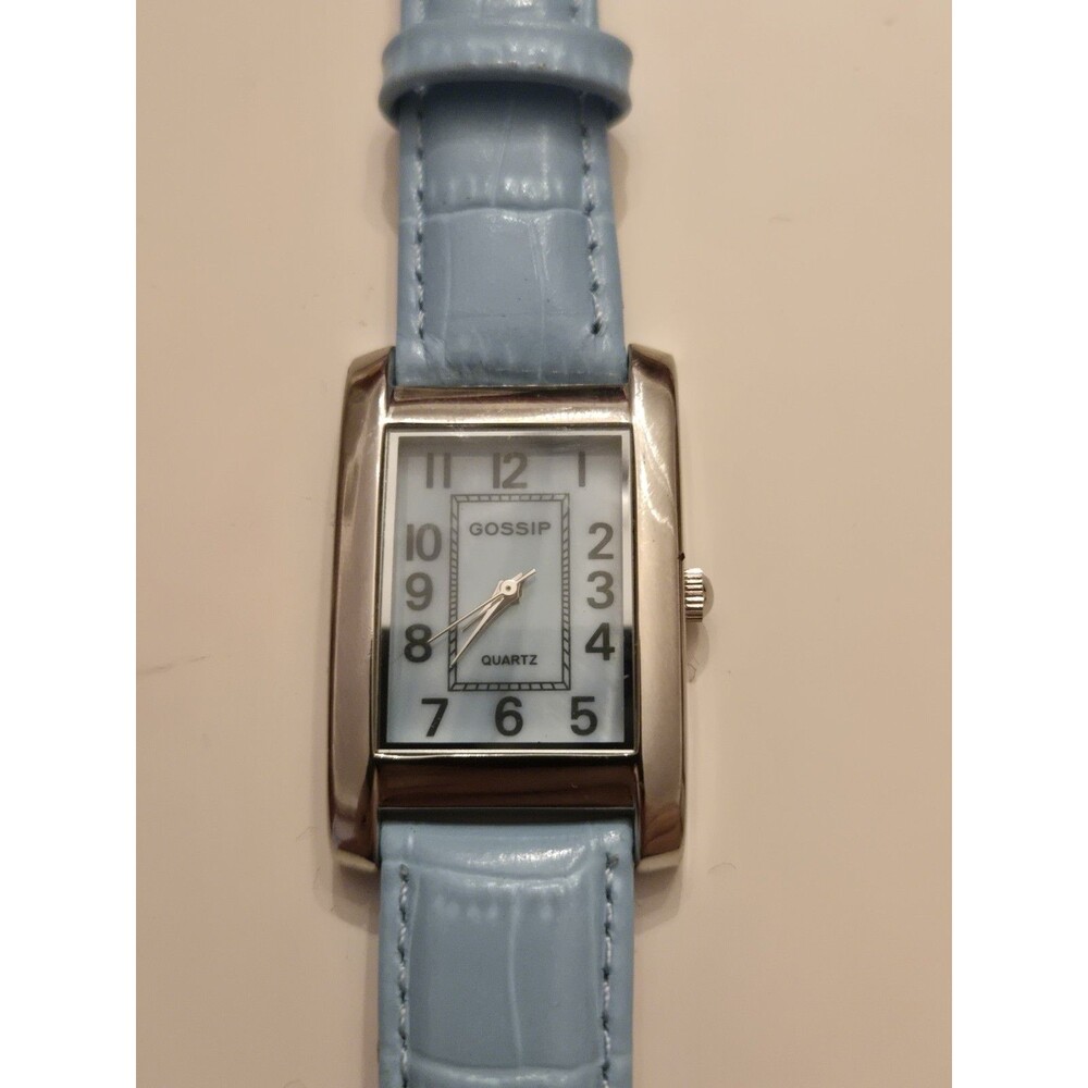 New Ladies' Gossip Classic Tank Silver Tone Blue Dial Leather Strap Watch.
